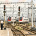 Une personne sur le quai attend son train CFF en retard