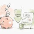 Image d'illustration avec une tirelire, une déclaration d'impôts et une flèche qui montre une optimisation.